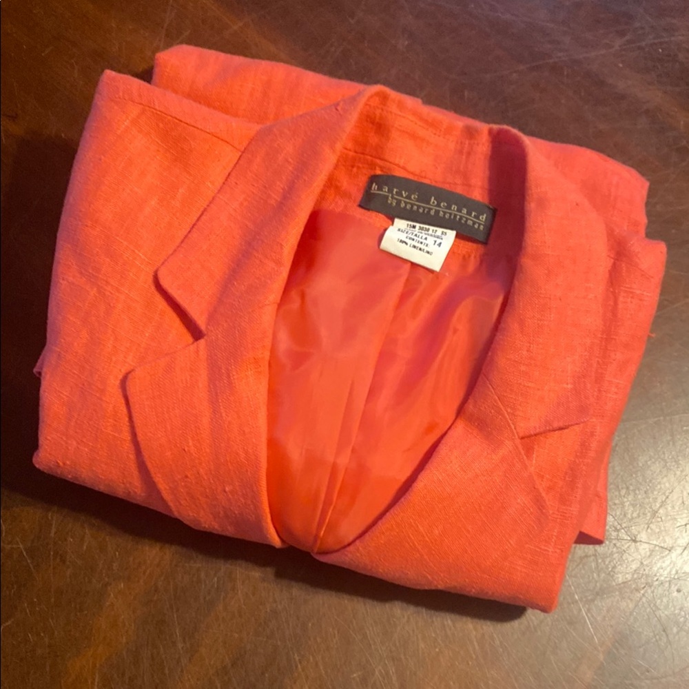 Classic Linen Blend Orange Blazer - Women's Tailored Jacket - Picture 4 of 4